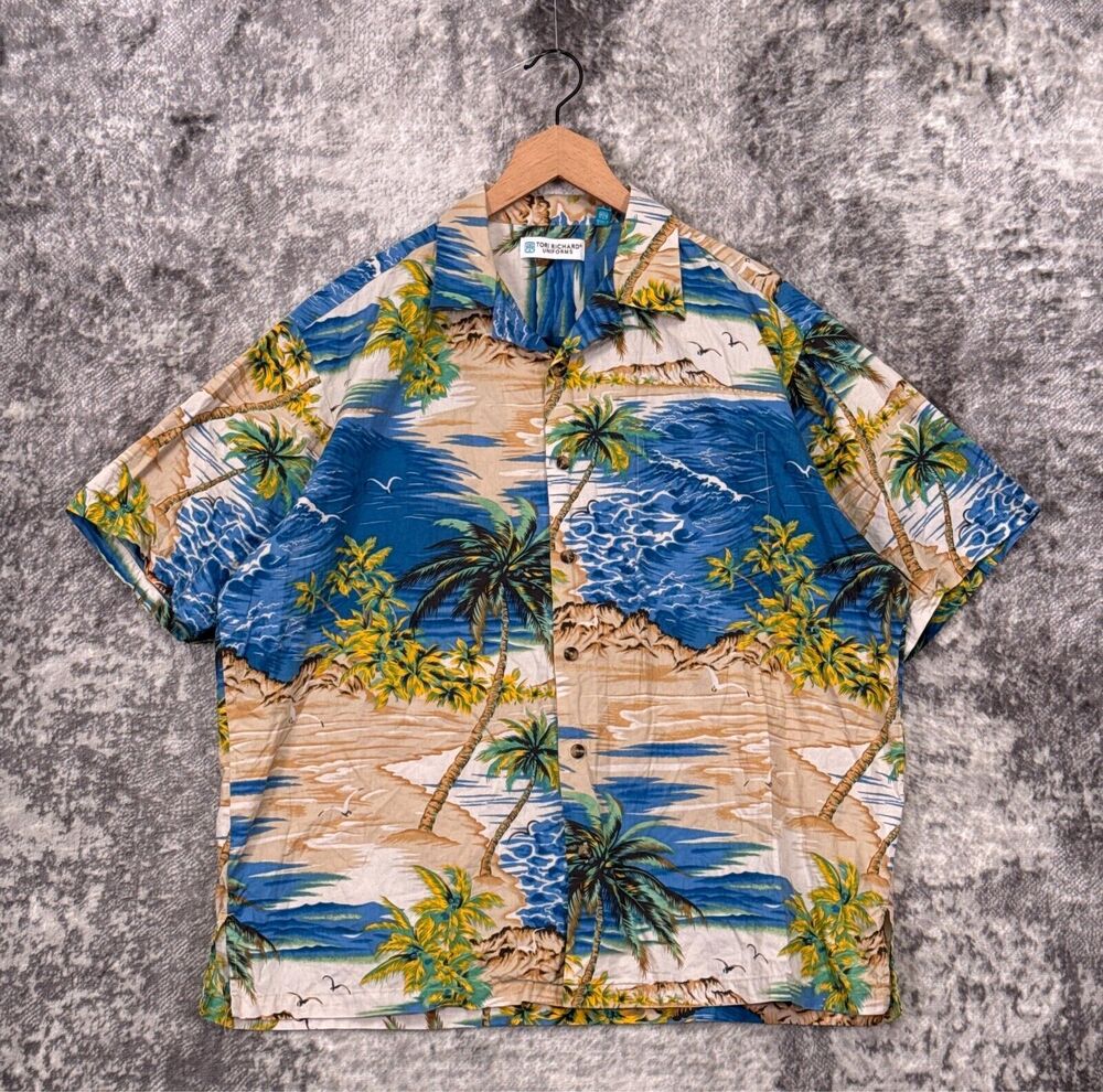 Tori Richard Shirt XL Mens Tropical Beach Print Short Sleeve Casual Button